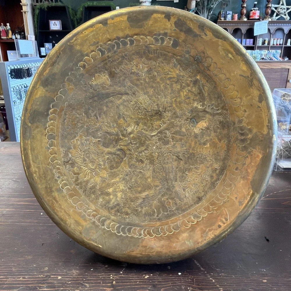 Vintage Brass Turkish Bath Stool, Hamam Stool Tooled Brass 1930's Bohemian